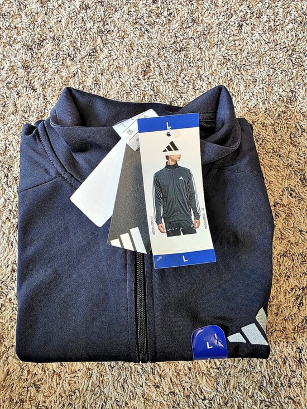 Adidas Men's Essentials Warm-Up 3-Stripes Track Jacket Navy Blue Large NWT